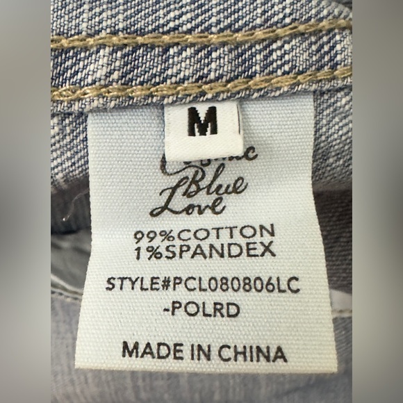 Cosmic Blue Love White Wash Button Front Denim Jacket 6 Pockets Medium NWT - Picture 10 of 10